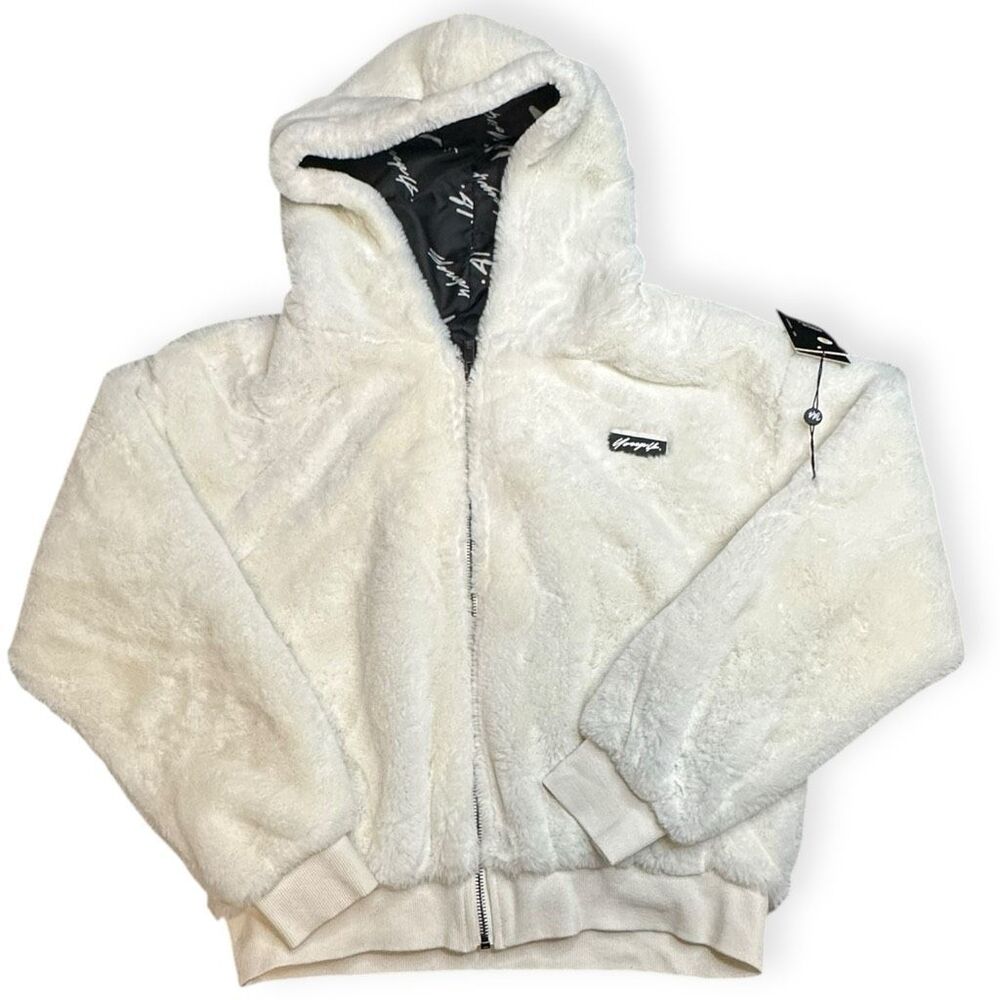 YOUNG LA Women’s Bliss Faux Fur Zip-Up Bomber Jacket Cream White Size Small NWT